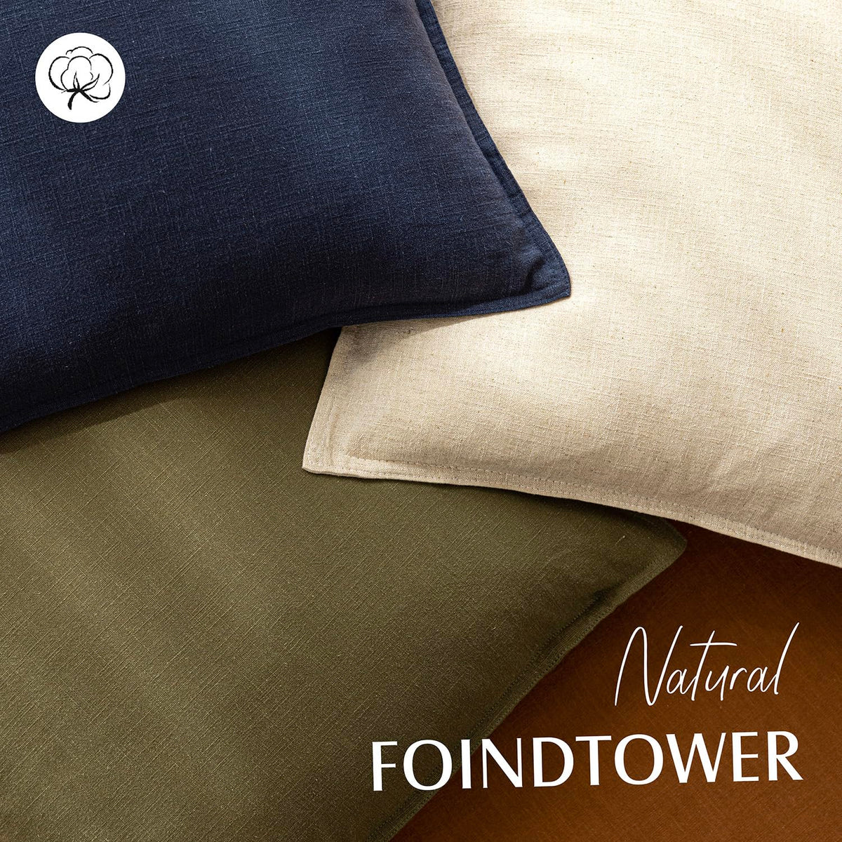 Foindtower pillow cover on a beige sofa enhances calm, neutral living room aesthetics.