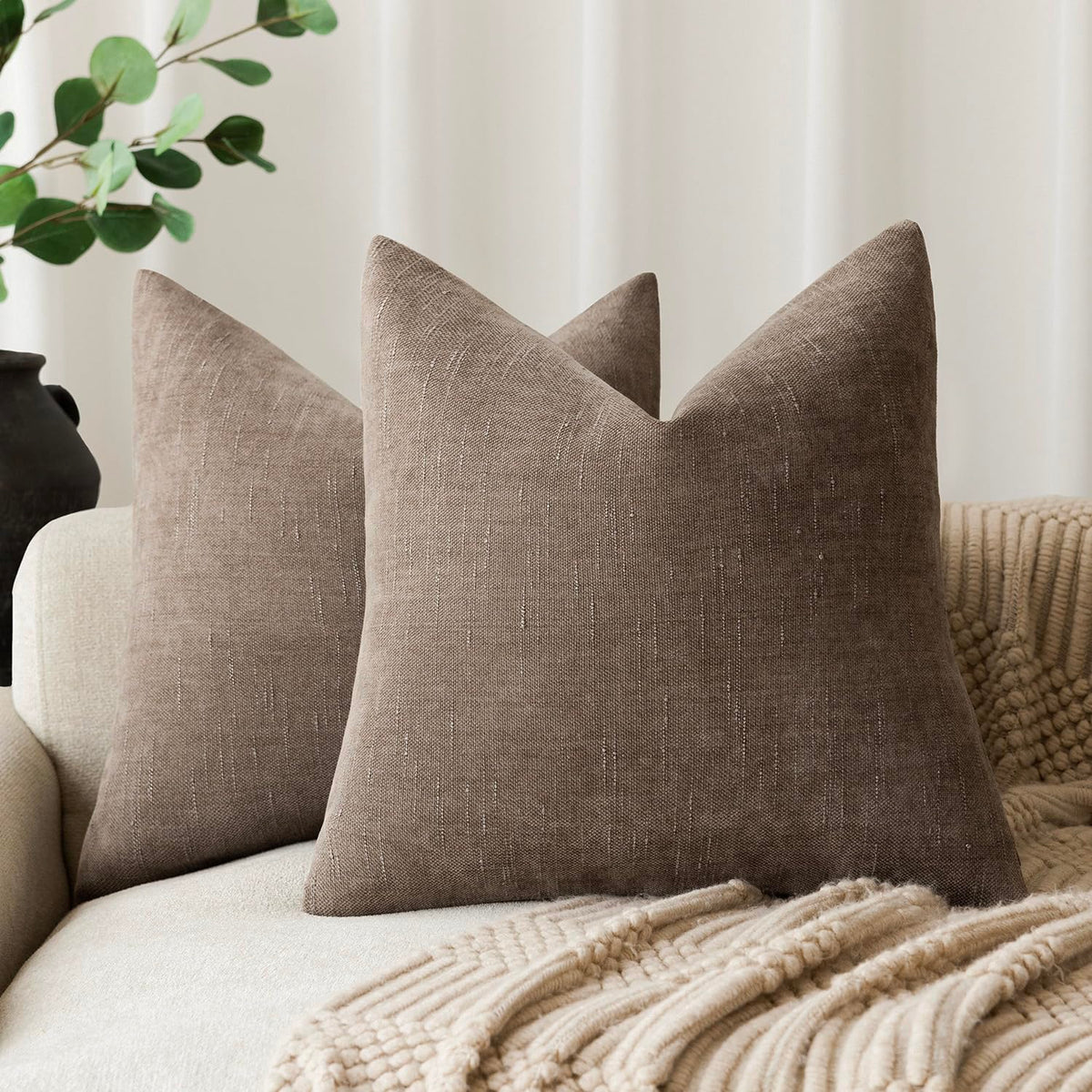 Foindtower soft chenille pillow cover 22x22 taupe adds cozy texture to any sofa.