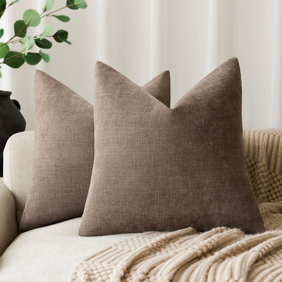 Foindtower soft chenille pillow cover 22x22 taupe adds cozy texture to any sofa.