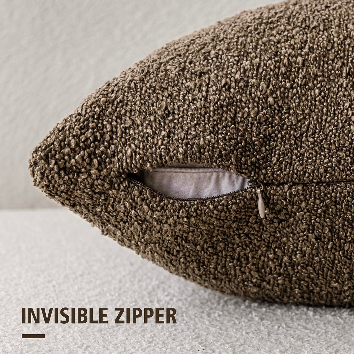 Foindtower boucle fabric closeup reveals rich texture for sofa styling.