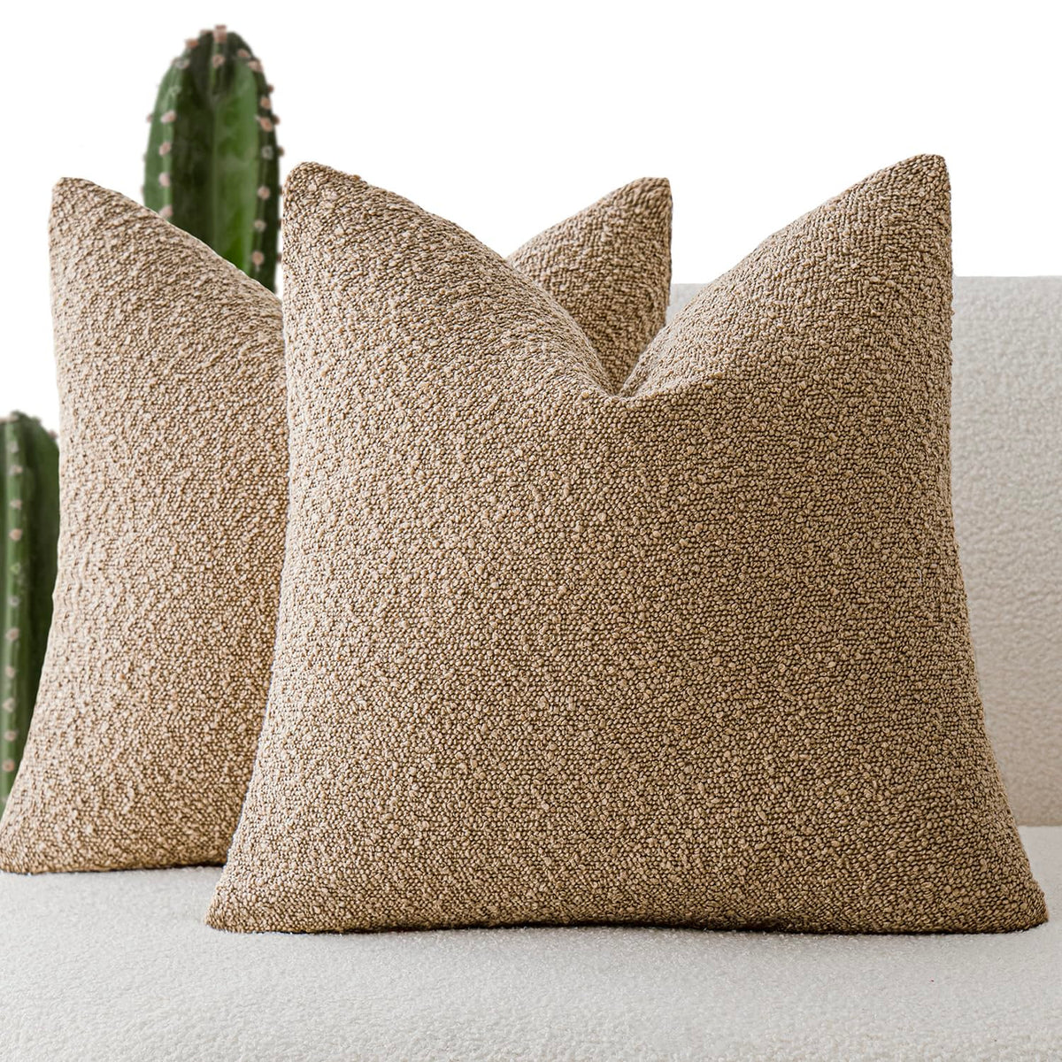 Foindtower textured boucle pillow cover in taupe adds cozy texture to your sofa