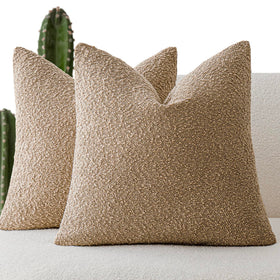 Foindtower textured boucle pillow cover in taupe adds cozy texture to your sofa
