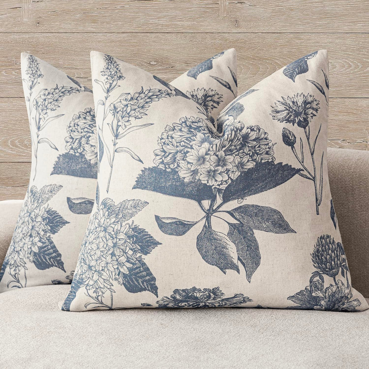 Foindtower vintage floral double-sided pillow cover in blue for versatile décor