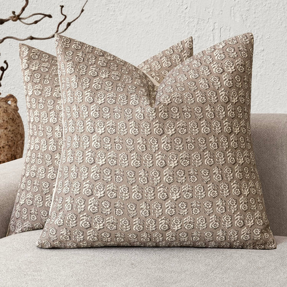 Foindtower vintage floral pillow cover in tan taupe enhances sofas with timeless charm.