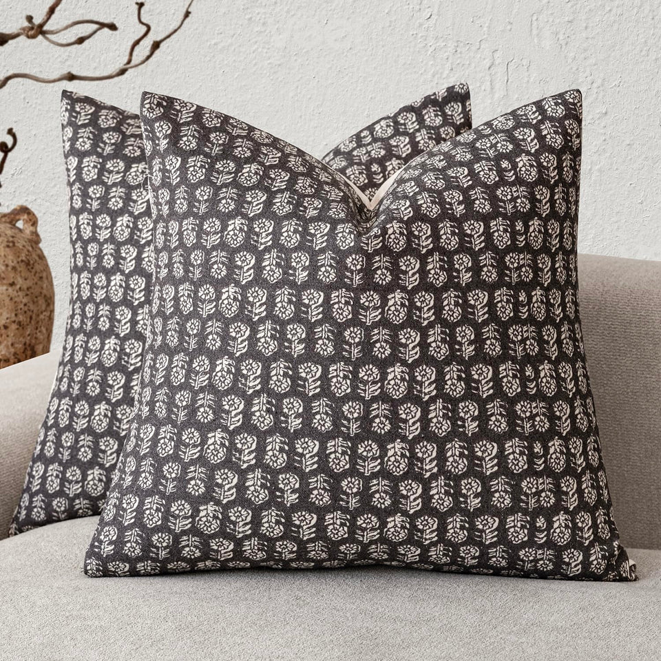 Foindtower vintage floral pillow cover 2-pack on sofa, durable and easy-care.