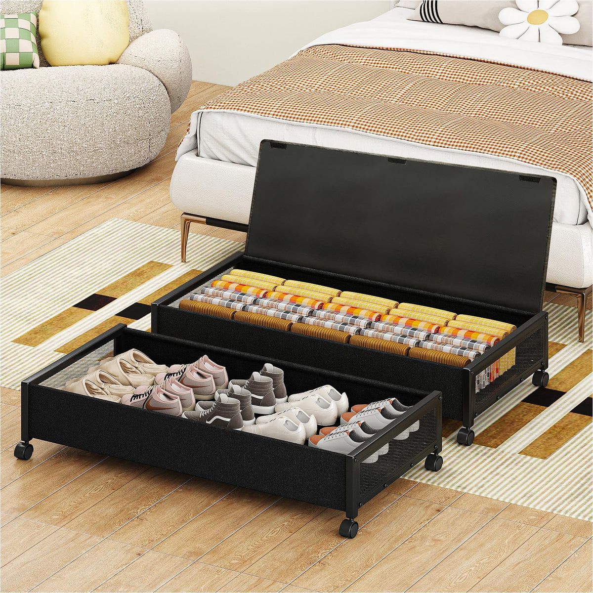 Fokyfok 2-pack under-bed storage showing 36-inch length for extra space
