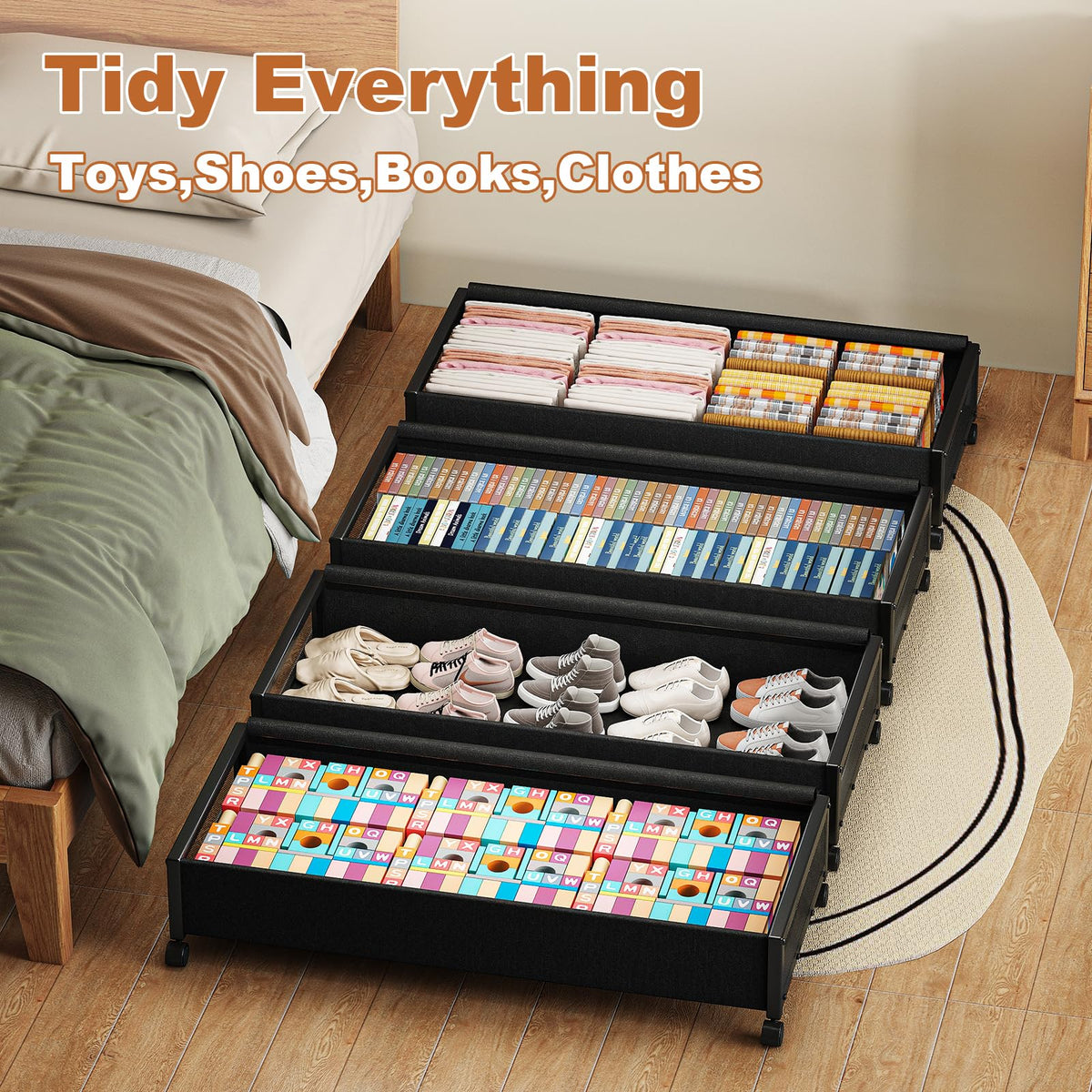 Fokyfok under-bed storage with wheels for easy sliding