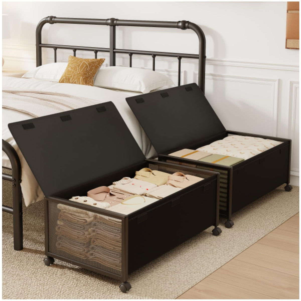 Fokyfok under-bed storage 2-pack keeps clothes organized with easy slide-out access.