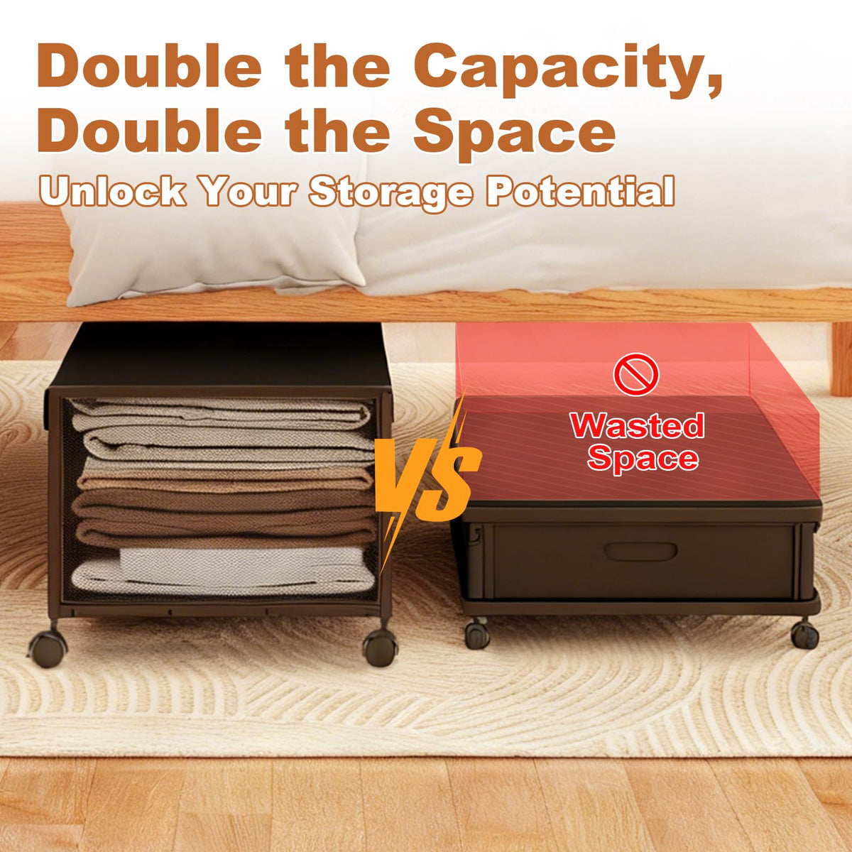 Fokyfok under-bed storage with wheels enables smooth rolling in dorm rooms.
