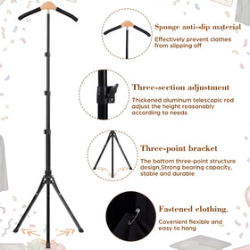 FoldTier padded wooden hanger protects gowns during display.