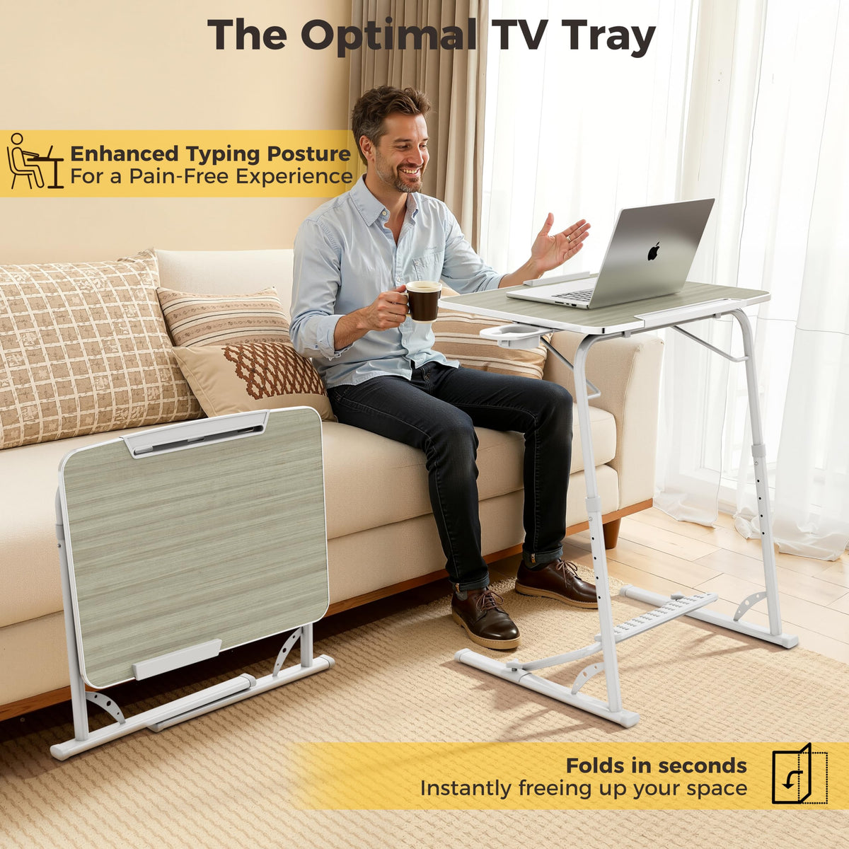 FoldWise tray table angle adjustment for optimal viewing