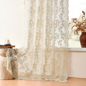 Folkside light-filtering lace curtains soften sun while preserving privacy.