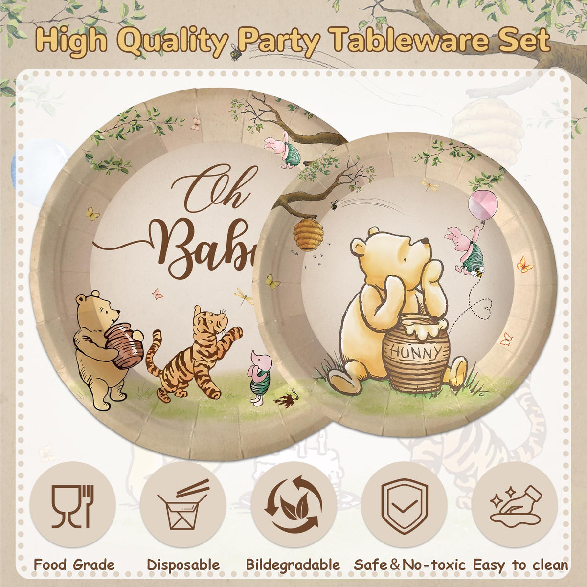 FOLNESH Winnie Bear napkins complete the theme and simplify cleanup