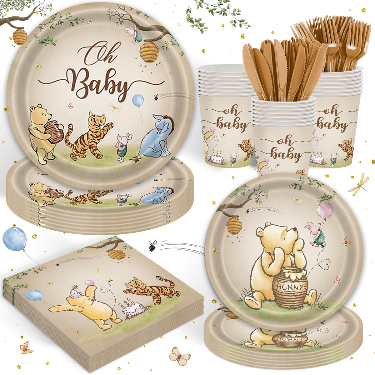 FOLNESH Winnie Bear nine-inch plates add vibrant color for kids' parties and easy serving