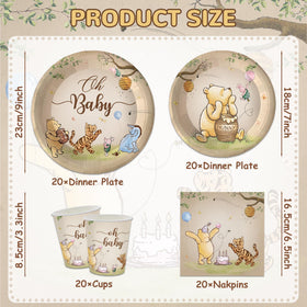 FOLNESH Winnie Bear seven-inch plates pair with snacks at celebrations and dessert times
