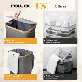 Foluck bamboo handles with smooth, comfortable grip for moving the hamper.