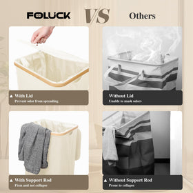 Foluck bamboo handles provide a comfortable grip when moving the hamper.
