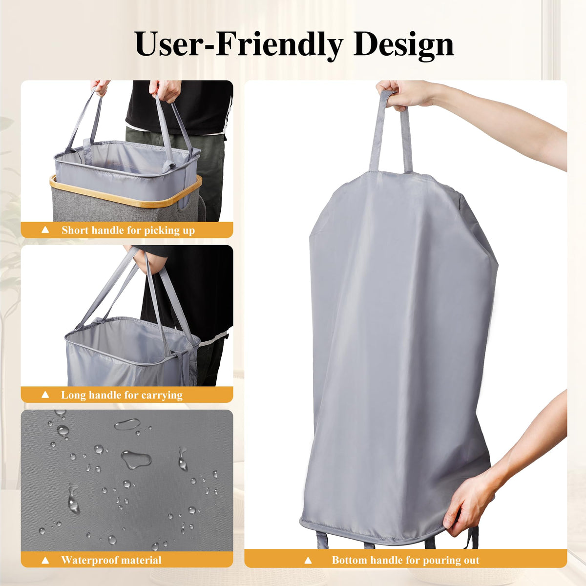Foluck collapsible tall hamper standing upright in a closet or laundry room.