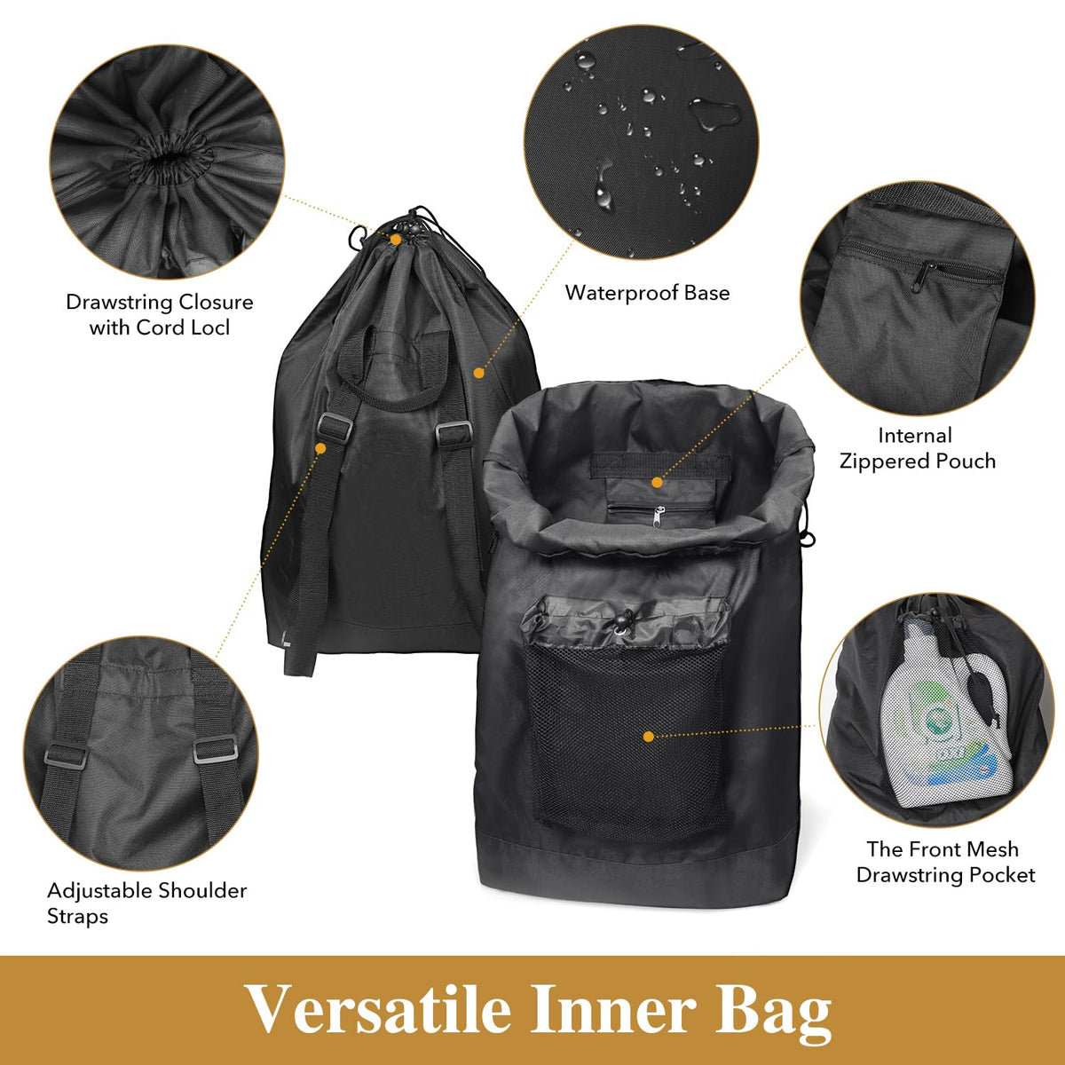 Foluck foot strap eases inner bag removal.