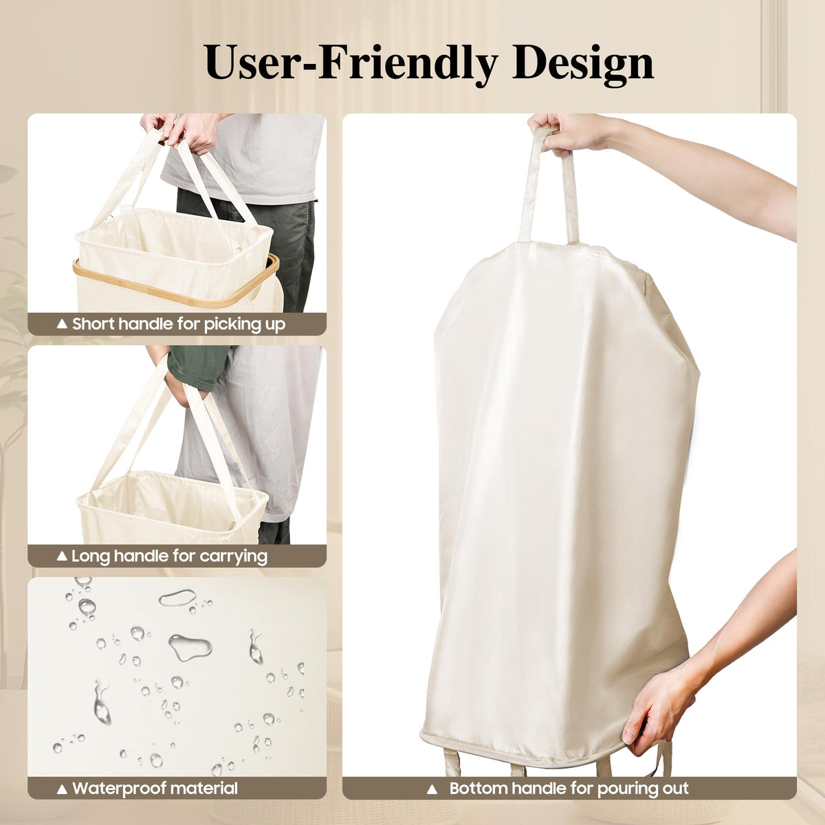 Foluck freestanding collapsible frame keeps the hamper upright and sturdy.