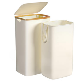 Foluck 100L laundry hamper with lid in beige keeps clothes tidy and dust-free.