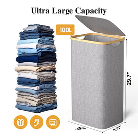 Foluck laundry hamper with lid preserving clothes from dust and odors.