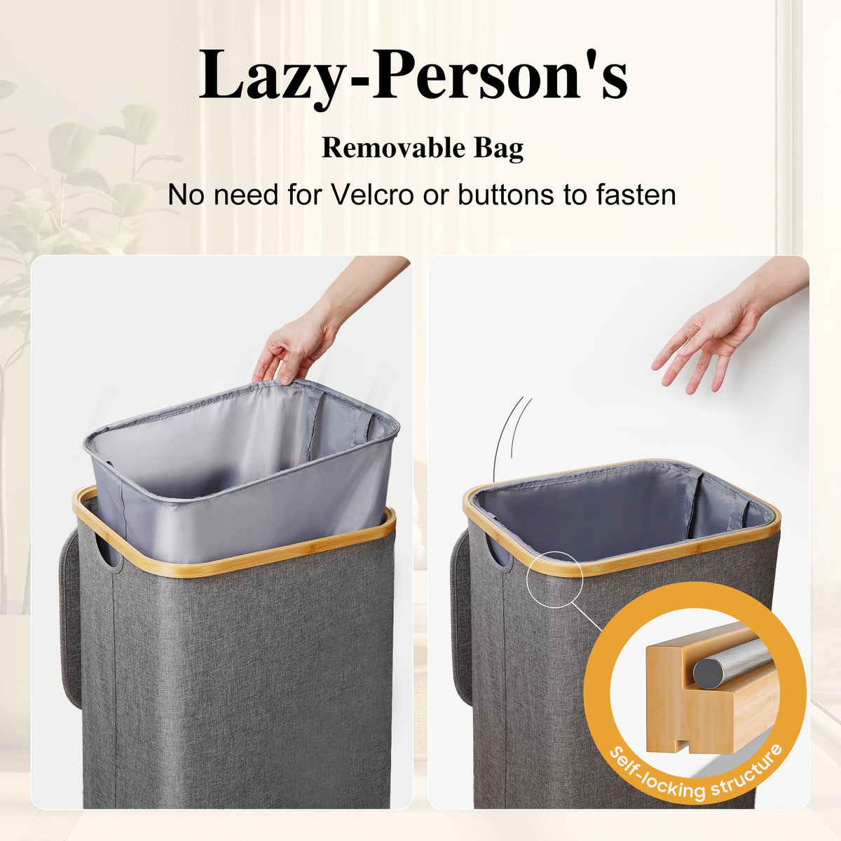 Foluck inner bag removable for easy laundry transfer.