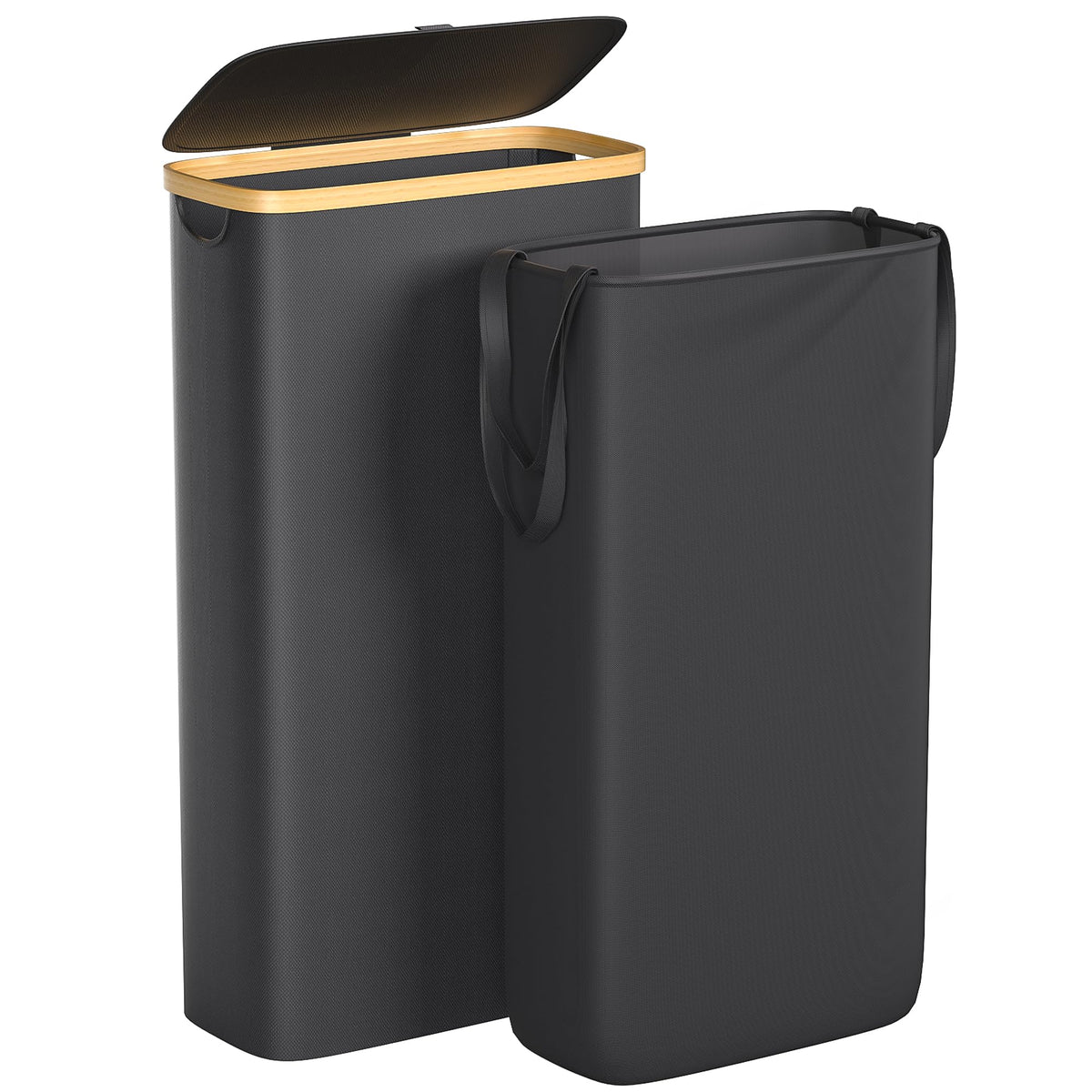 Foluck Slim Laundry Hamper front view with lid, keeps clothes organized and odors at bay.