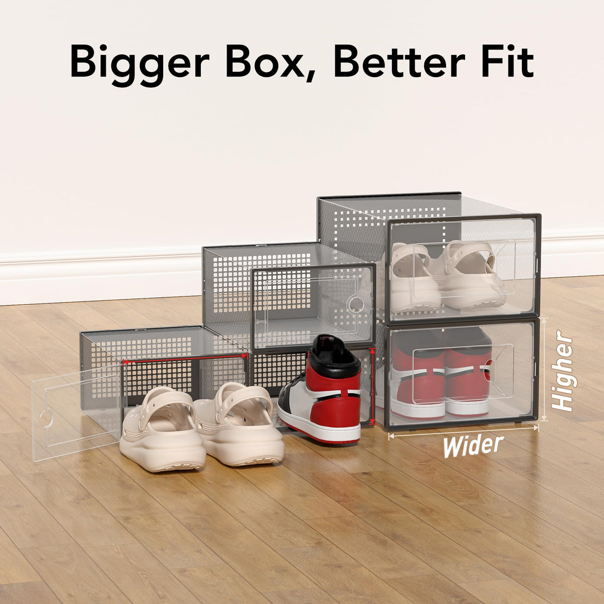 Stacked Foluck boxes organize closet space efficiently.