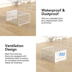 Foluck X-Large shoe storage box clear body close-up highlights durable plastic.