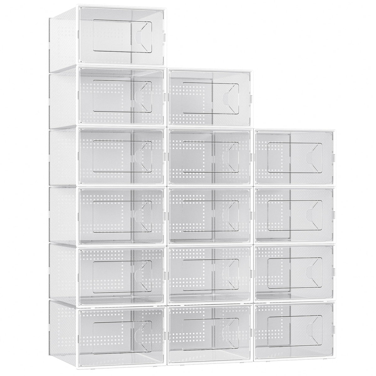 Foluck X-Large shoe storage box front view, clear design for quick shoe identification.