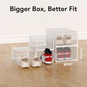 Foluck X-Large shoe storage box interlocking system close-up demonstrates flexible layouts.