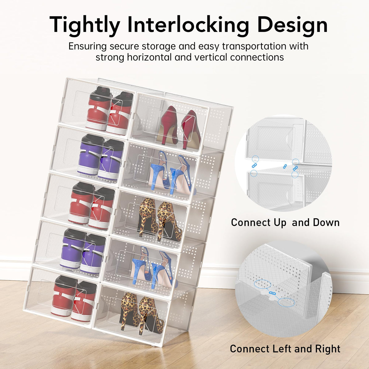 Foluck X-Large shoe storage box lids open to reveal ventilation.