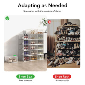 Foluck X-Large shoe storage box vertical stack shows space-saving organization.