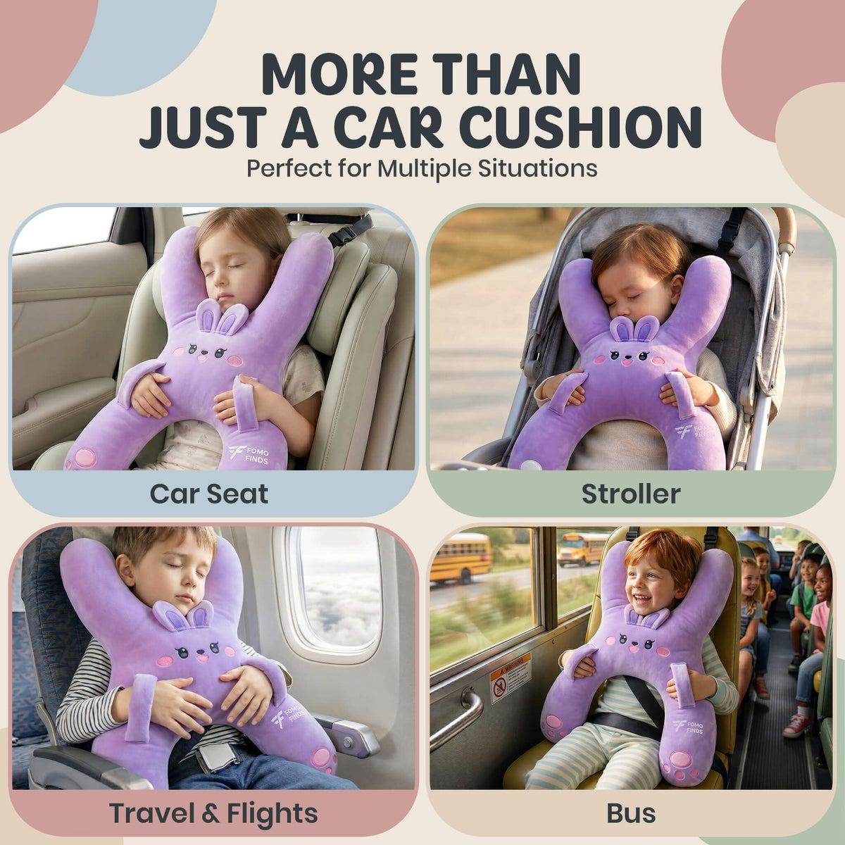 FOMO Finds car pillow seatbelt slot helps keep the head secure.