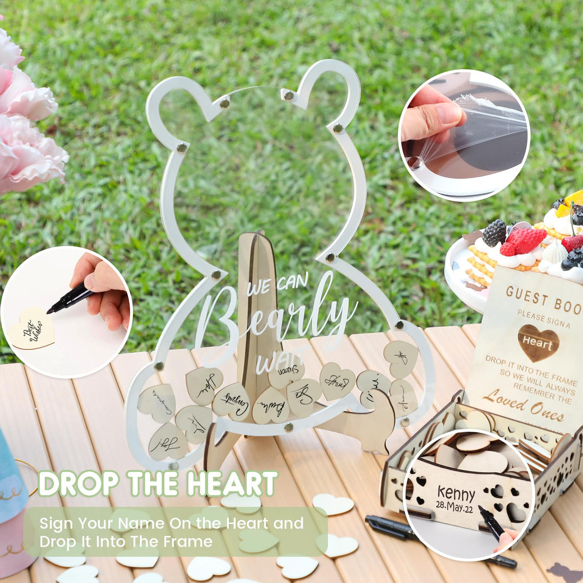 Fonder Mols bear-theme decor complements rustic or modern party styles.