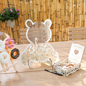 Fonder Mols We Can Bearly Wait guestbook stand enhances a stylish reception signing experience.
