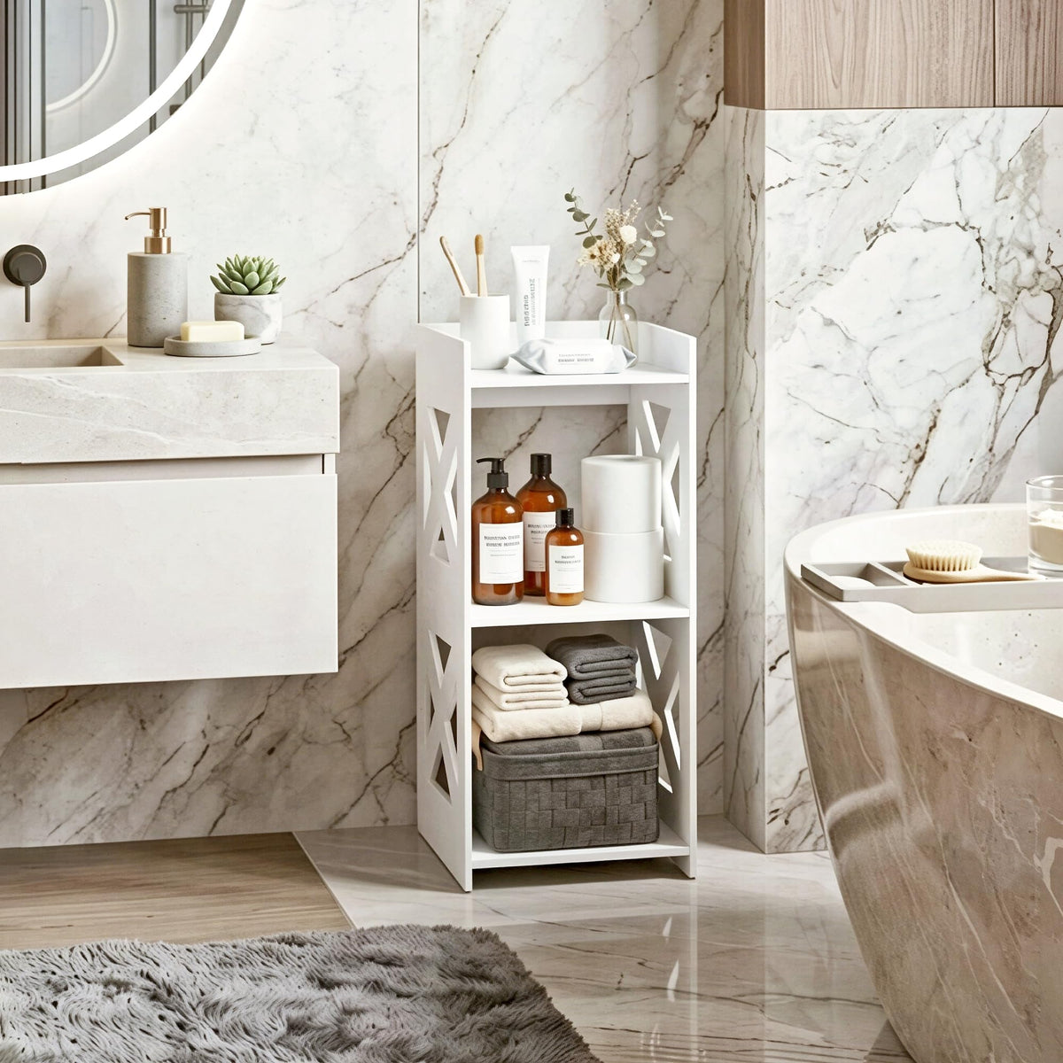 FONHAYE slim space-saving design highlights narrow fit for compact rooms and corners