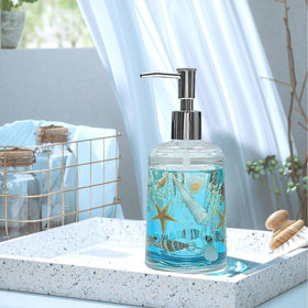 Blue FONMY dispenser with liquid ready for hand soap, dish soap, or lotion