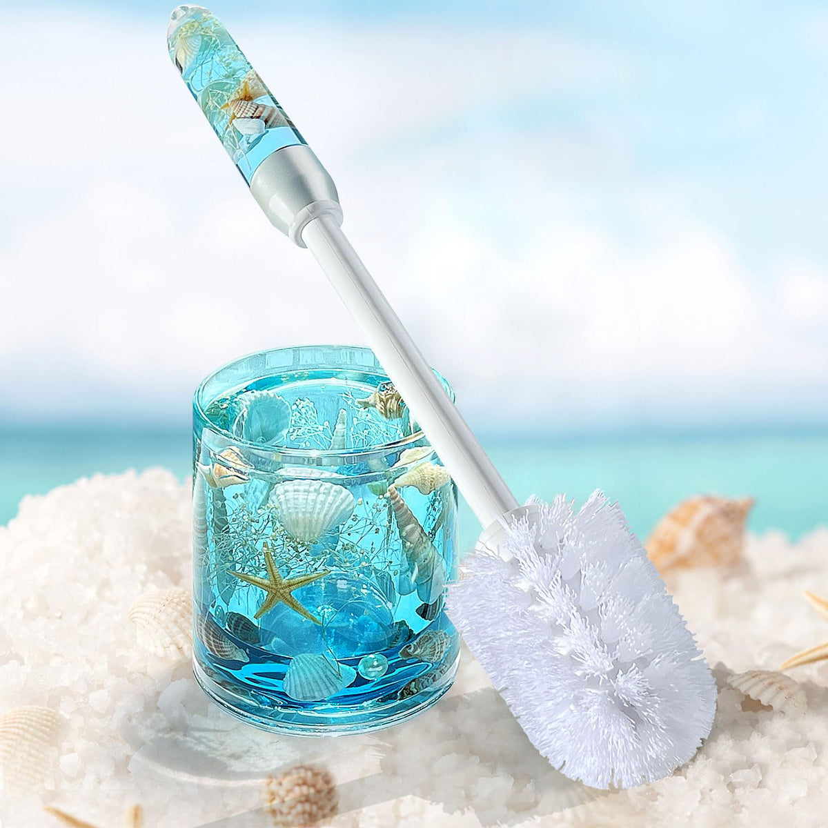 FONMY seashell blue acrylic toilet brush holder keeps bathroom organized
