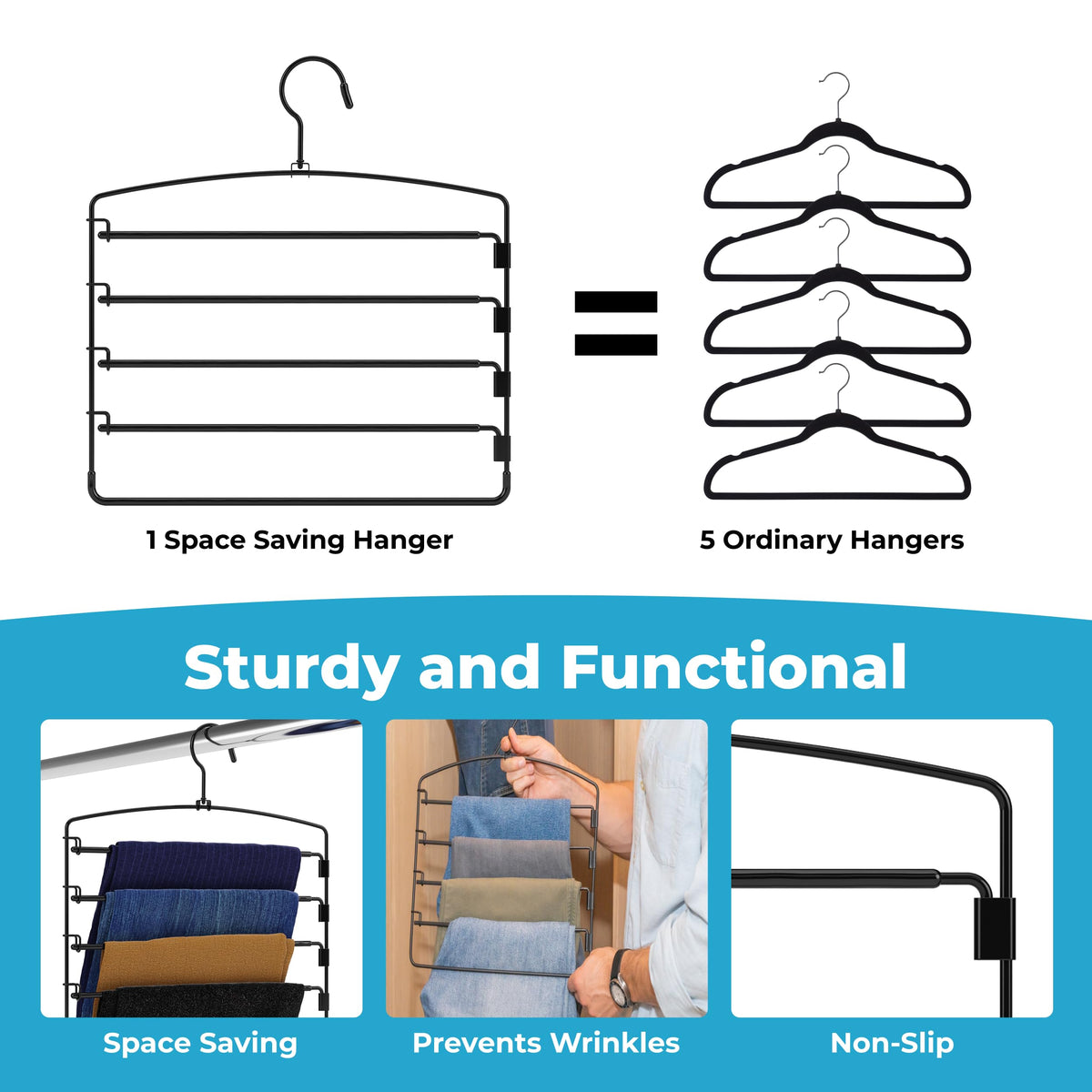 Fontaines Luxury 5 Tier Hangers four-pack set elevates closet organization.