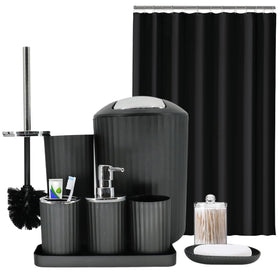 FooGuila black bathroom set with shower curtain for a cohesive modern look