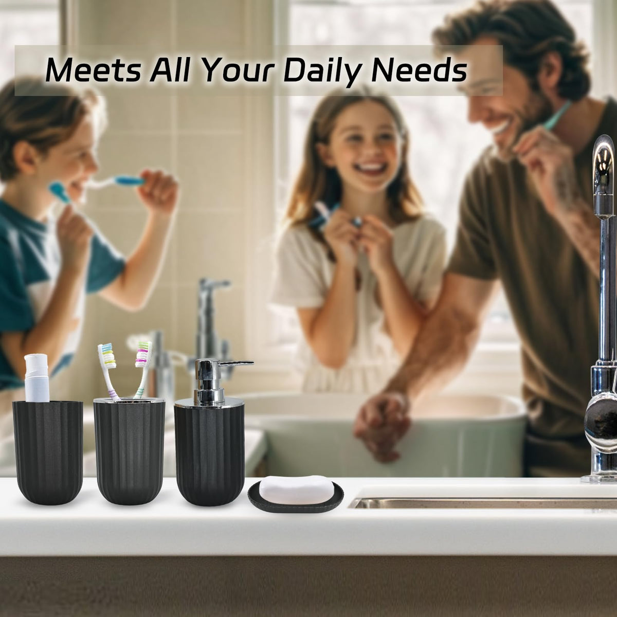 FooGuila soap dish included in the black bathroom set