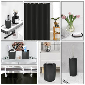 FooGuila black soap dispenser in a complete bathroom set
