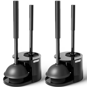 FORASTO 2-in-1 set with extended-handle plunger and brush for quick bathroom cleaning.