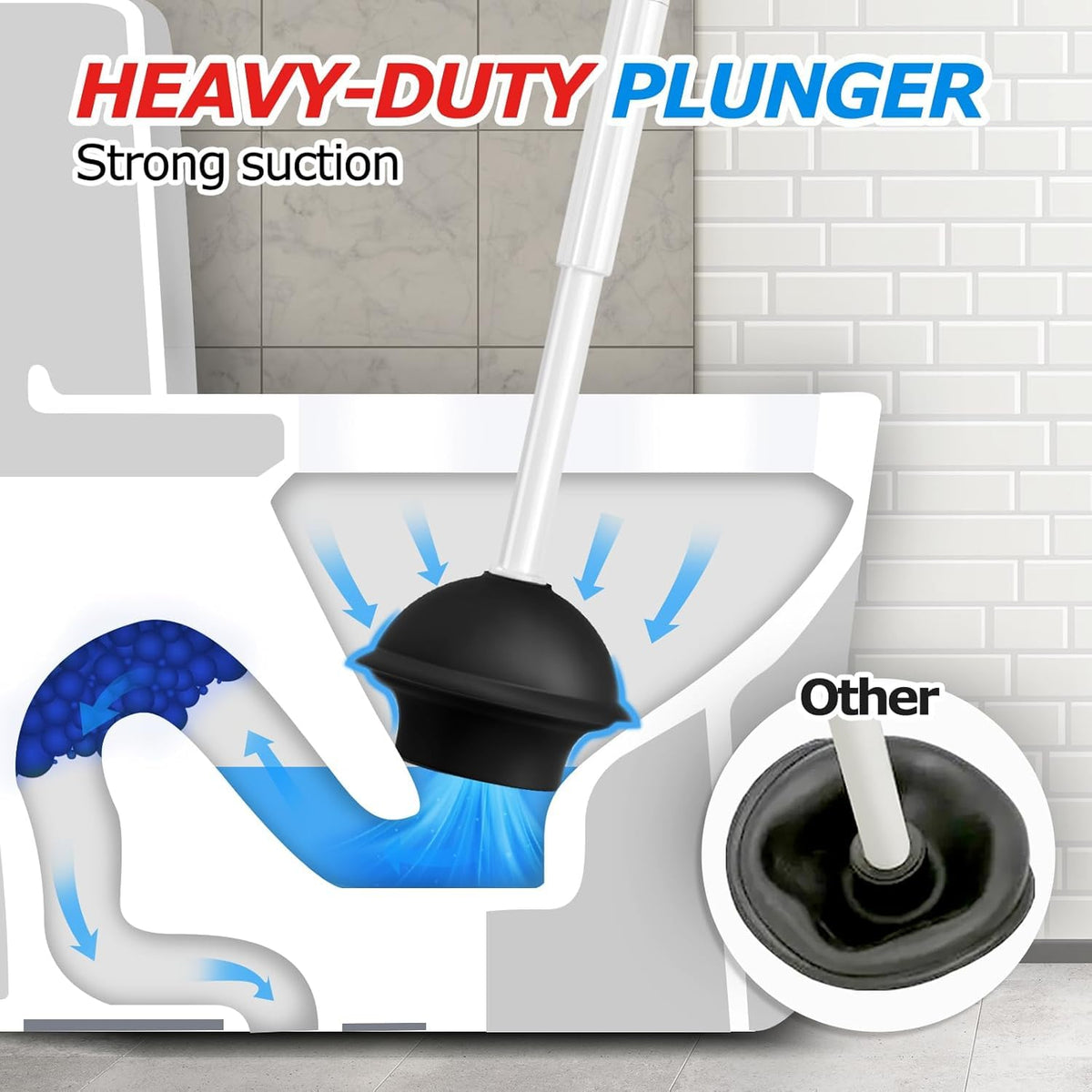 FORASTO 2in1 extended-handle plunger in use for reaching clogs.