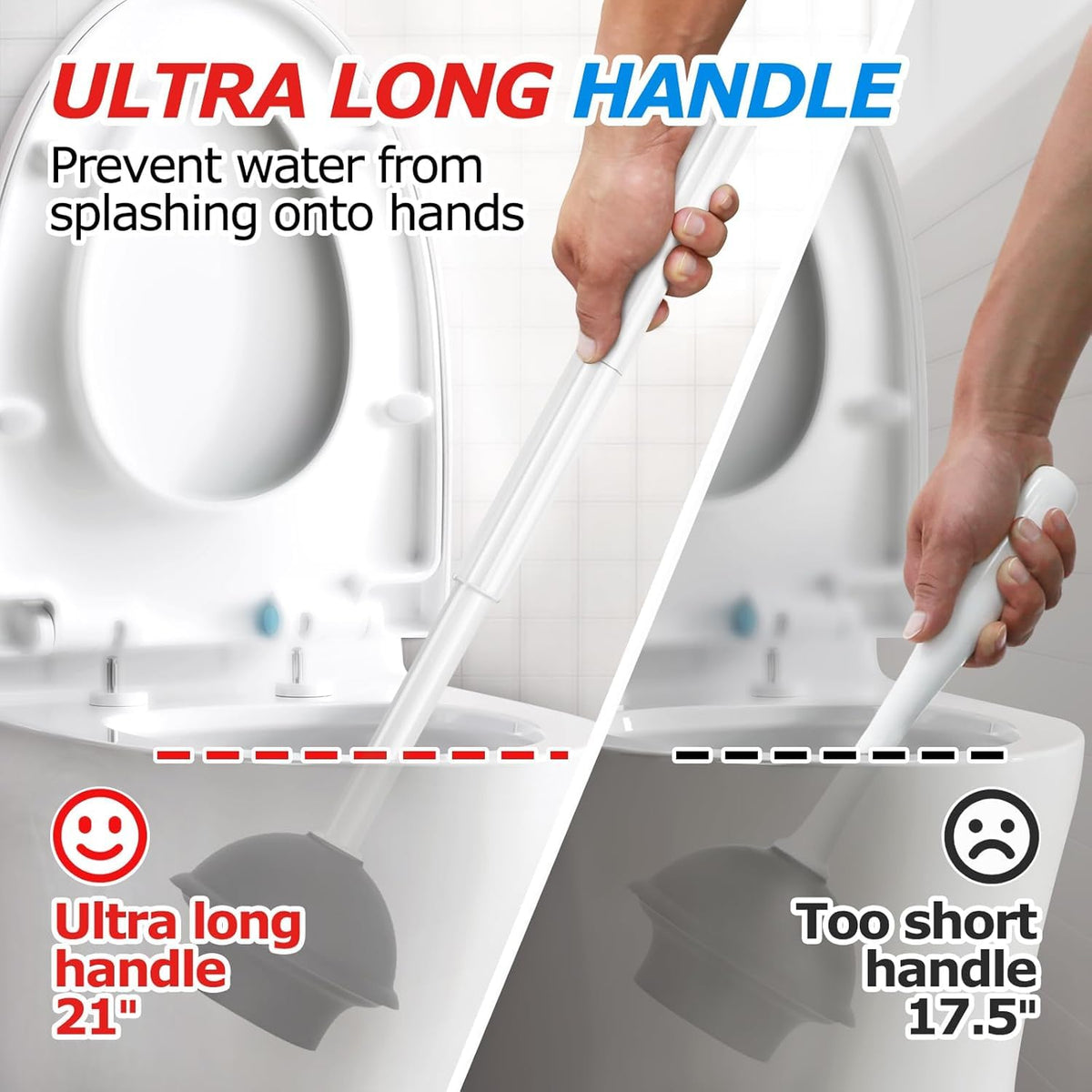 FORASTO 2in1 plunger with extended handle for easy blockage relief.
