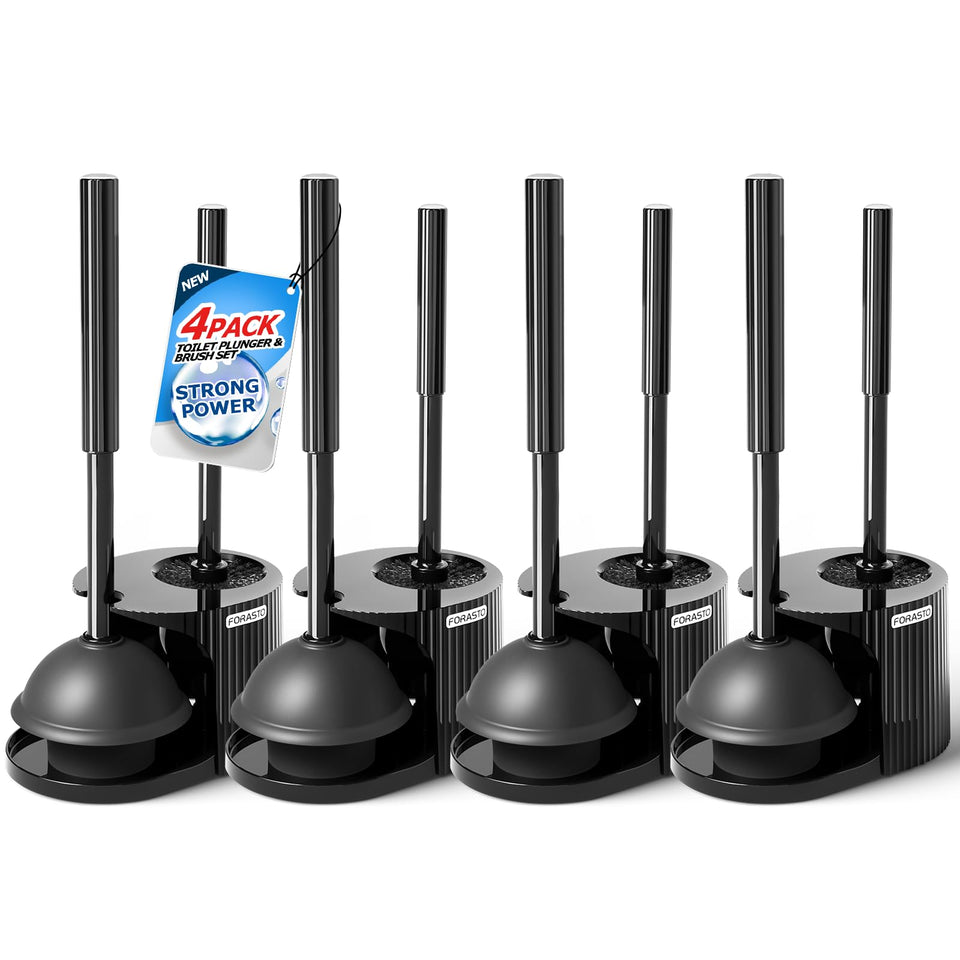 Forasto 4Pack 2-in-1 Toilet Brush and Plunger Set with essential cleaning tools for bathrooms.