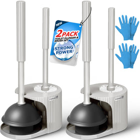 FORASTO toilet brush and extended-handle plunger in one compact set for easy cleaning