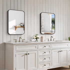 FORBATH aluminum-frame mirror highlights fixtures with durable, rust-resistant construction.